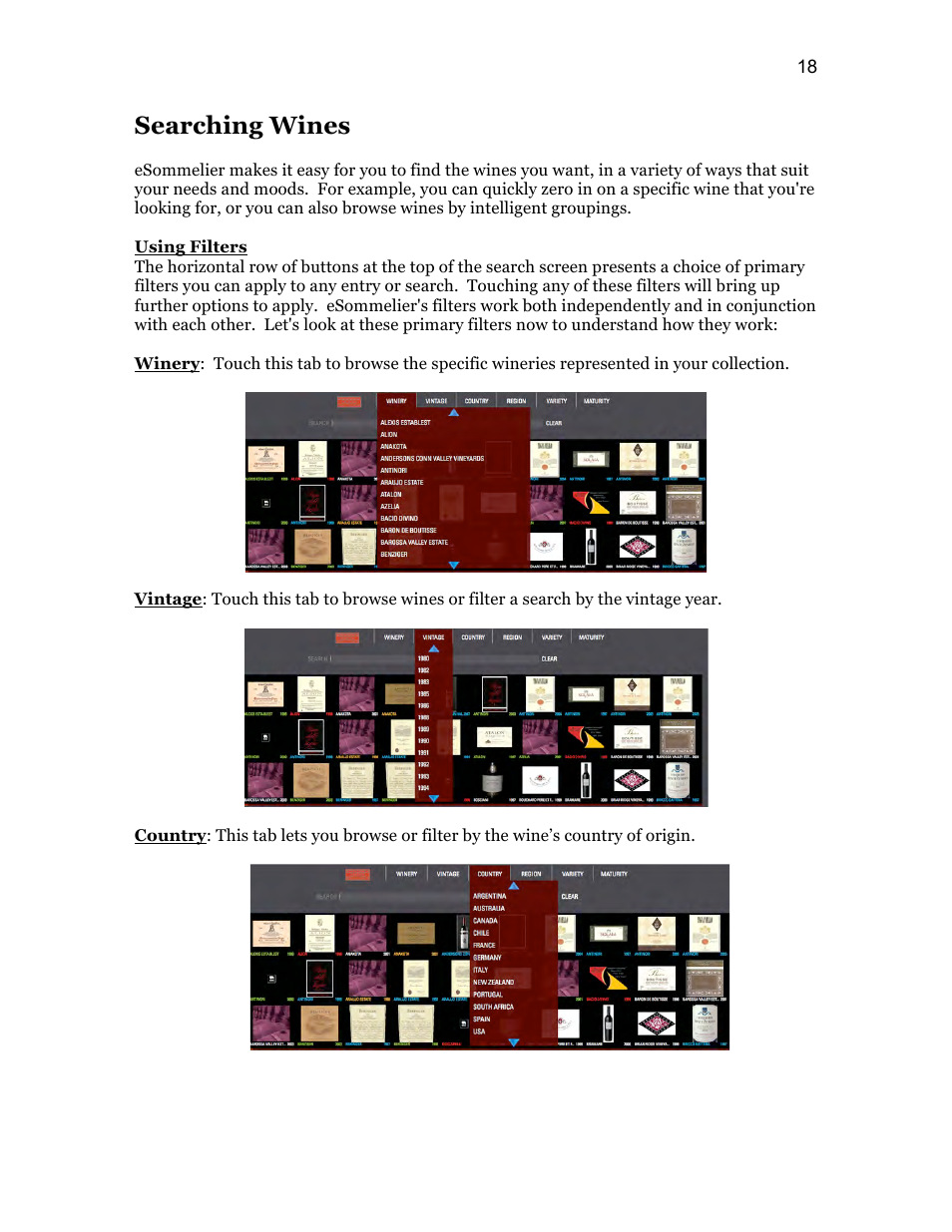 Searching wines | Vintage Cellars ESOMM004 User Manual | Page 20 / 24