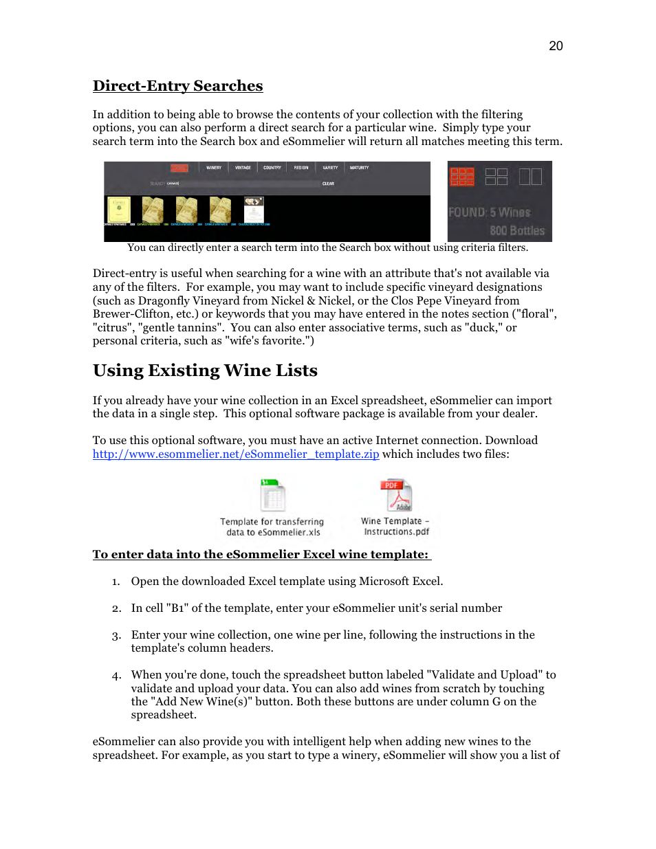 Using existing wine lists, Direct-entry searches | Vintage Cellars ESOMM004 User Manual | Page 22 / 24