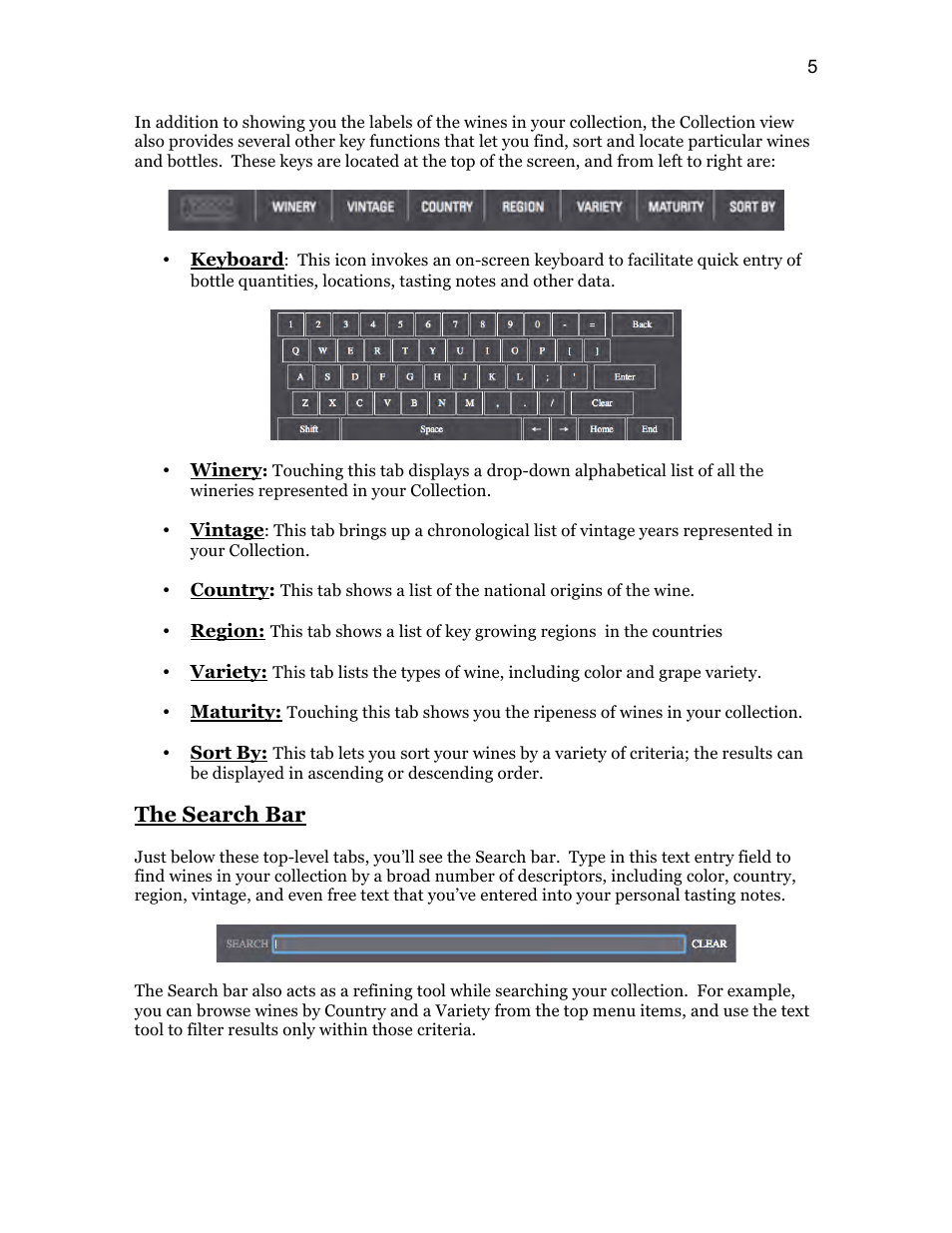 The search bar | Vintage Cellars ESOMM004 User Manual | Page 7 / 24