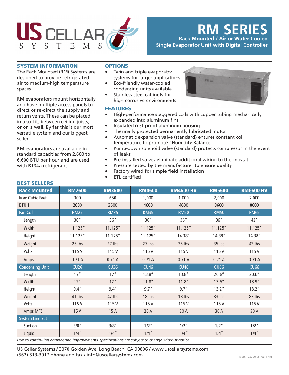 Vintage Cellars RM Series Series Split System User Manual | 3 pages