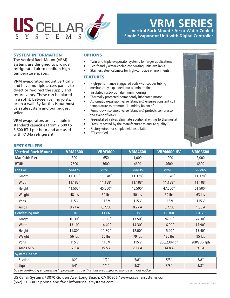 Vintage Cellars VRM Series Split System User Manual | 3 pages