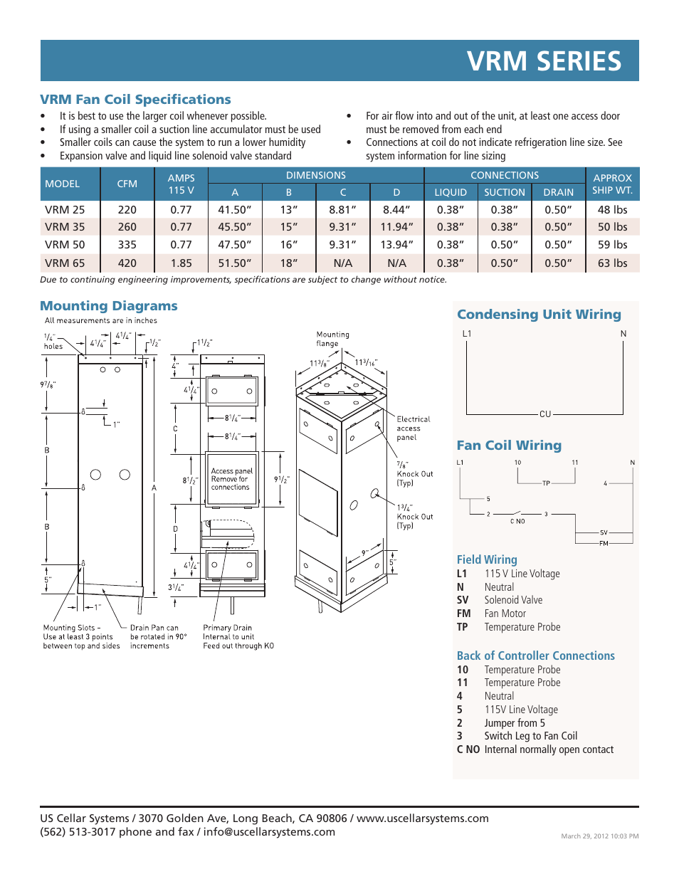 Vrm series | Vintage Cellars VRM Series Split System User Manual | Page 2 / 3