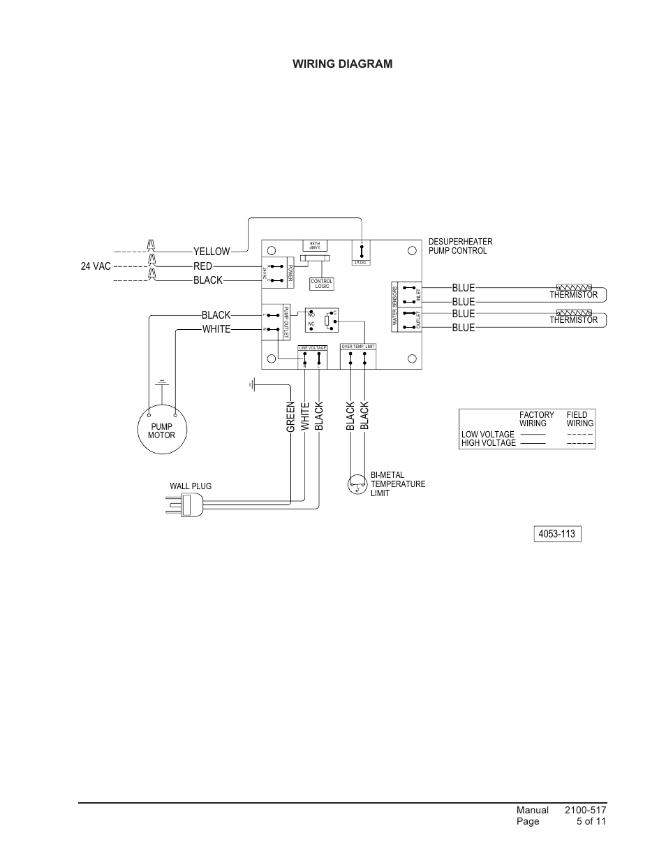 Wiring diagram, Blue blue, Gr een | 24 vac | Bard GVDM-26 User Manual | Page 5 / 11