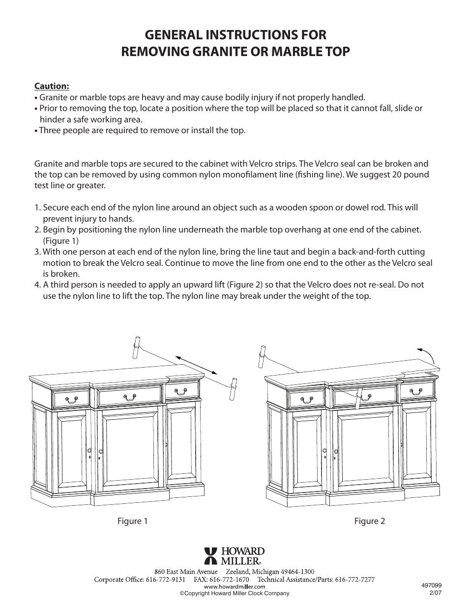Vintage Cellars Removing Marble & Granite Tops User Manual | 1 page