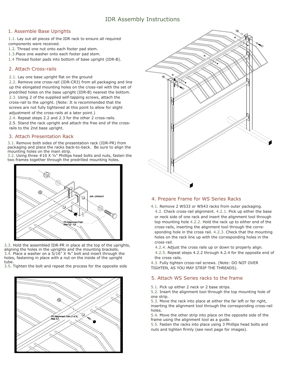 Idr assembly instructions, Prepare frame for ws series racks, Attach cross-rails | Assemble base uprights | VintageView IDR4EC - 4 IDR Endcap User Manual | Page 2 / 3