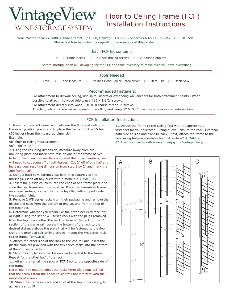 VintageView FCF Back - Mounted Backer User Manual | 1 page