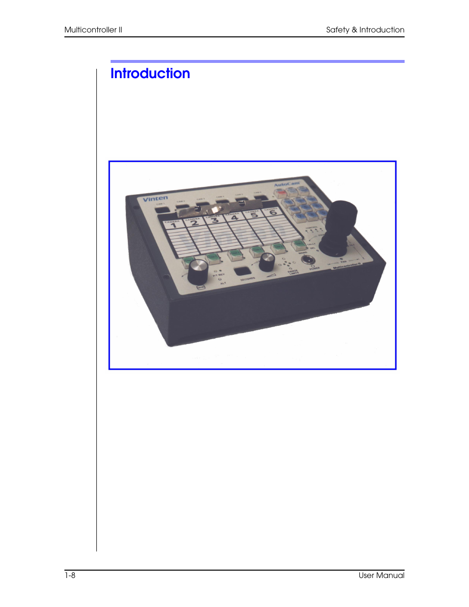 Introduction, Introduction –8 | Vinten Radamec AutoCam Multicontroller II User Manual | Page 18 / 62
