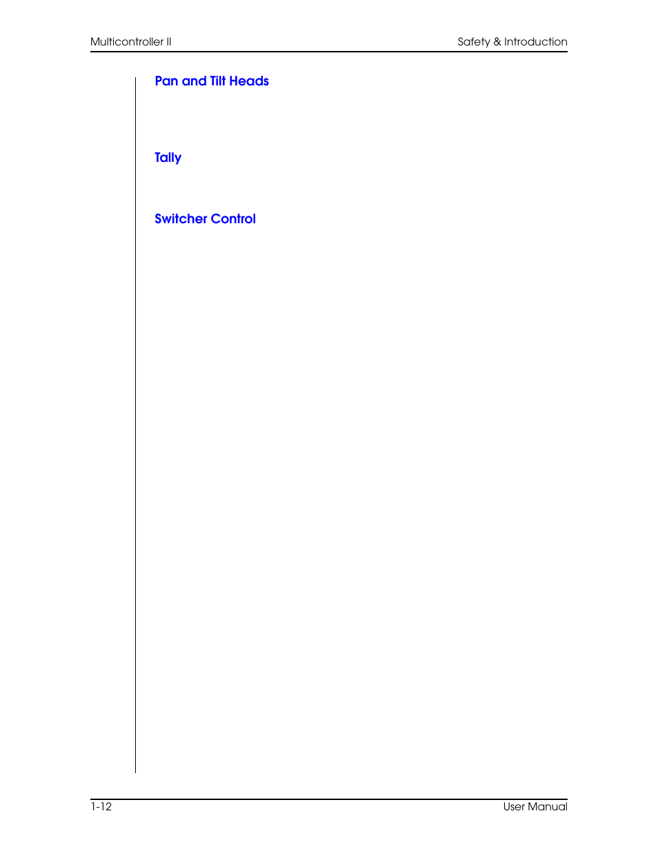 Pan and tilt heads, Tally, Switcher control | Vinten Radamec AutoCam Multicontroller II User Manual | Page 22 / 62