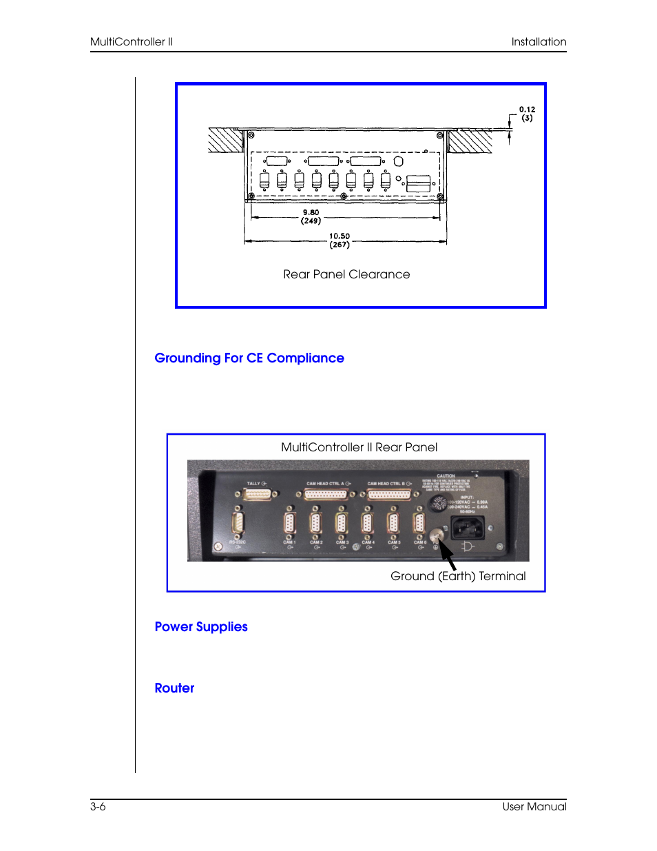 Grounding for ce compliance, Power supplies, Router | Vinten Radamec AutoCam Multicontroller II User Manual | Page 40 / 62