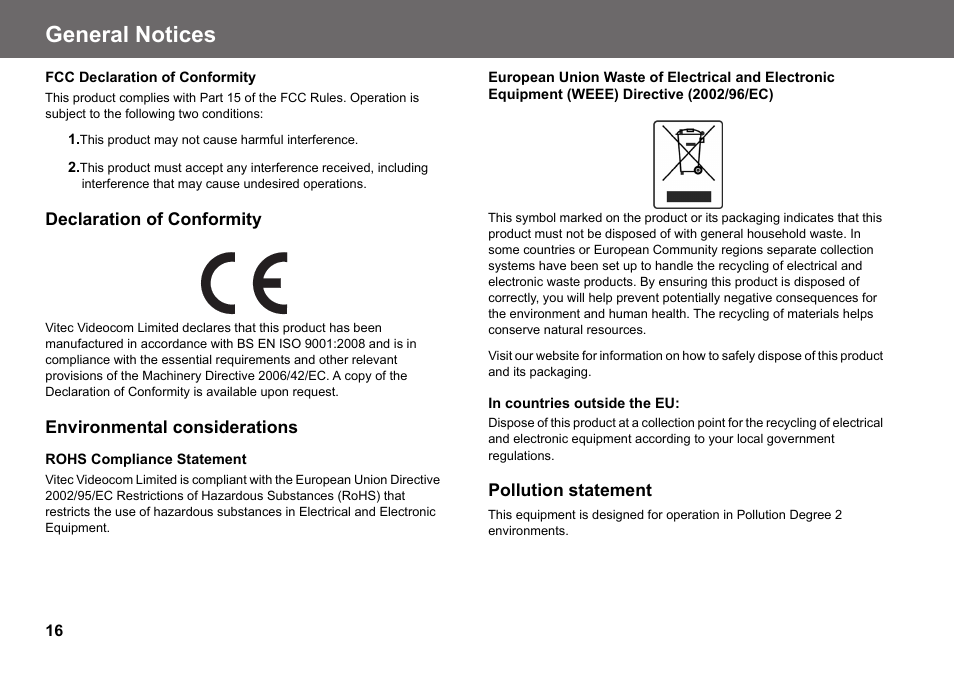 General notices | Vinten Radamec Ci Box ICE Interface User Manual | Page 18 / 20