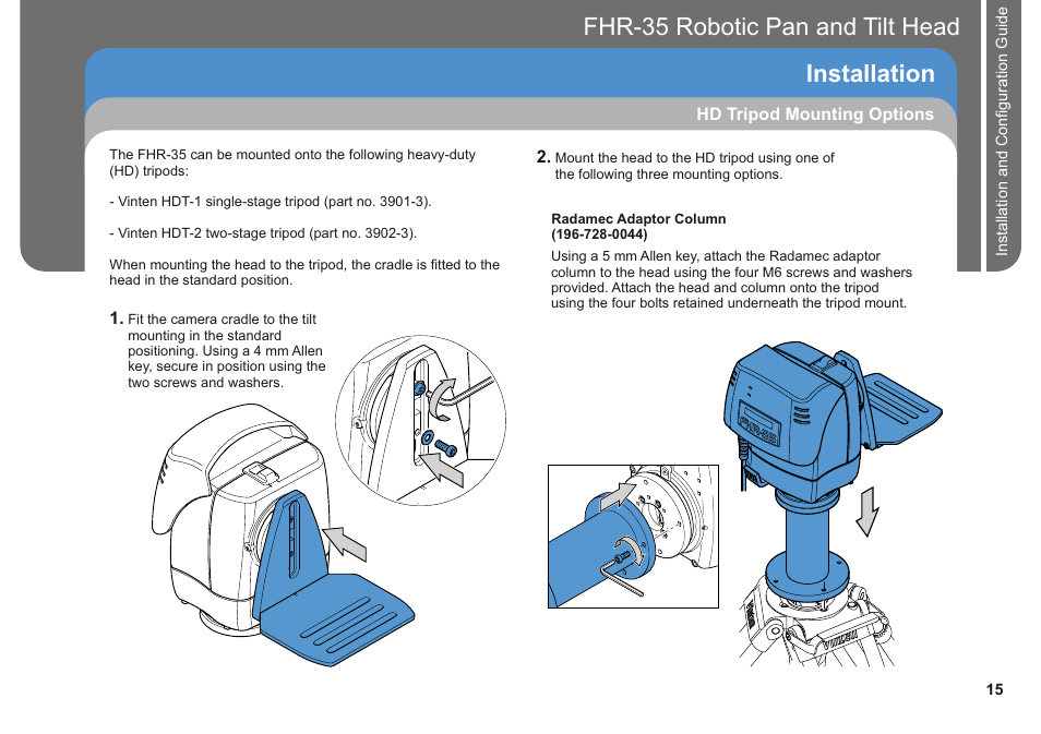 Installation fhr-35 pan and tilt head robotic | Vinten Radamec FHR-35 User Manual | Page 17 / 36