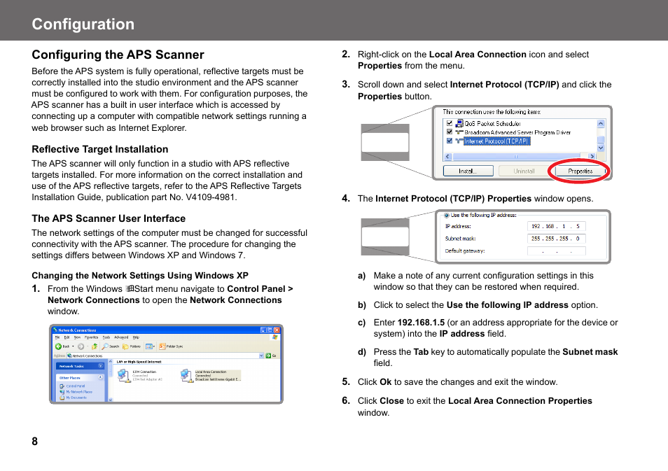 Configuration, Configuring the aps scanner | Vinten Radamec Fusion APS User Manual | Page 10 / 28