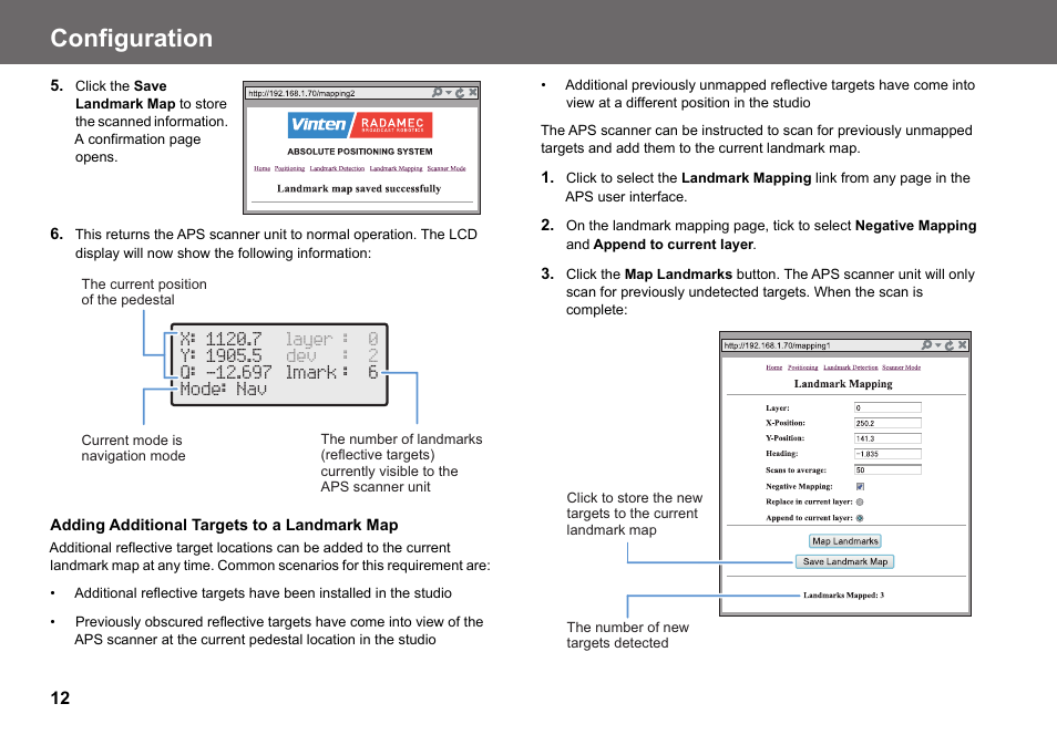 Adding additional targets to a landmark map, Configuration | Vinten Radamec Fusion APS User Manual | Page 14 / 28