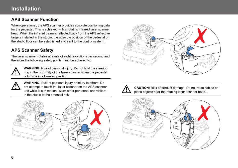 Installation, Aps scanner function aps scanner safety | Vinten Radamec Fusion APS User Manual | Page 8 / 28
