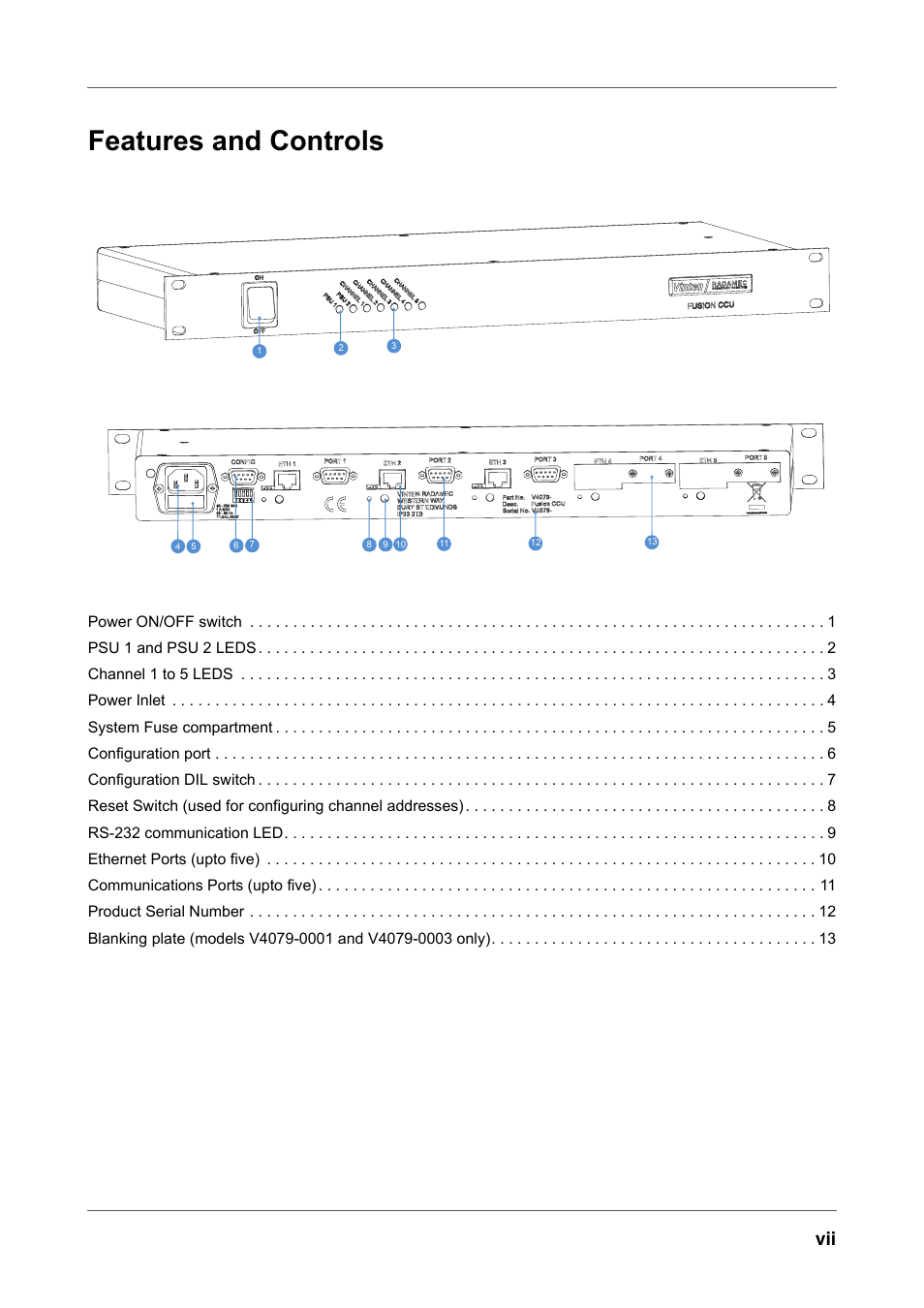 Features and controls | Vinten Radamec Fusion Camera Control Unit (CCU) User Manual | Page 10 / 20