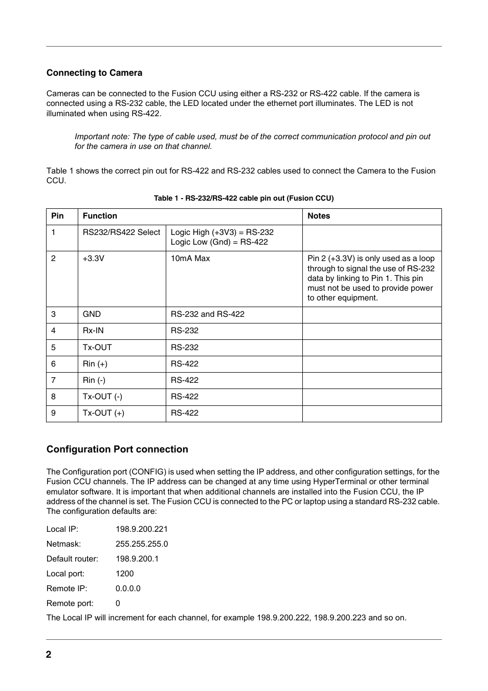 Configuration port connection | Vinten Radamec Fusion Camera Control Unit (CCU) User Manual | Page 13 / 20