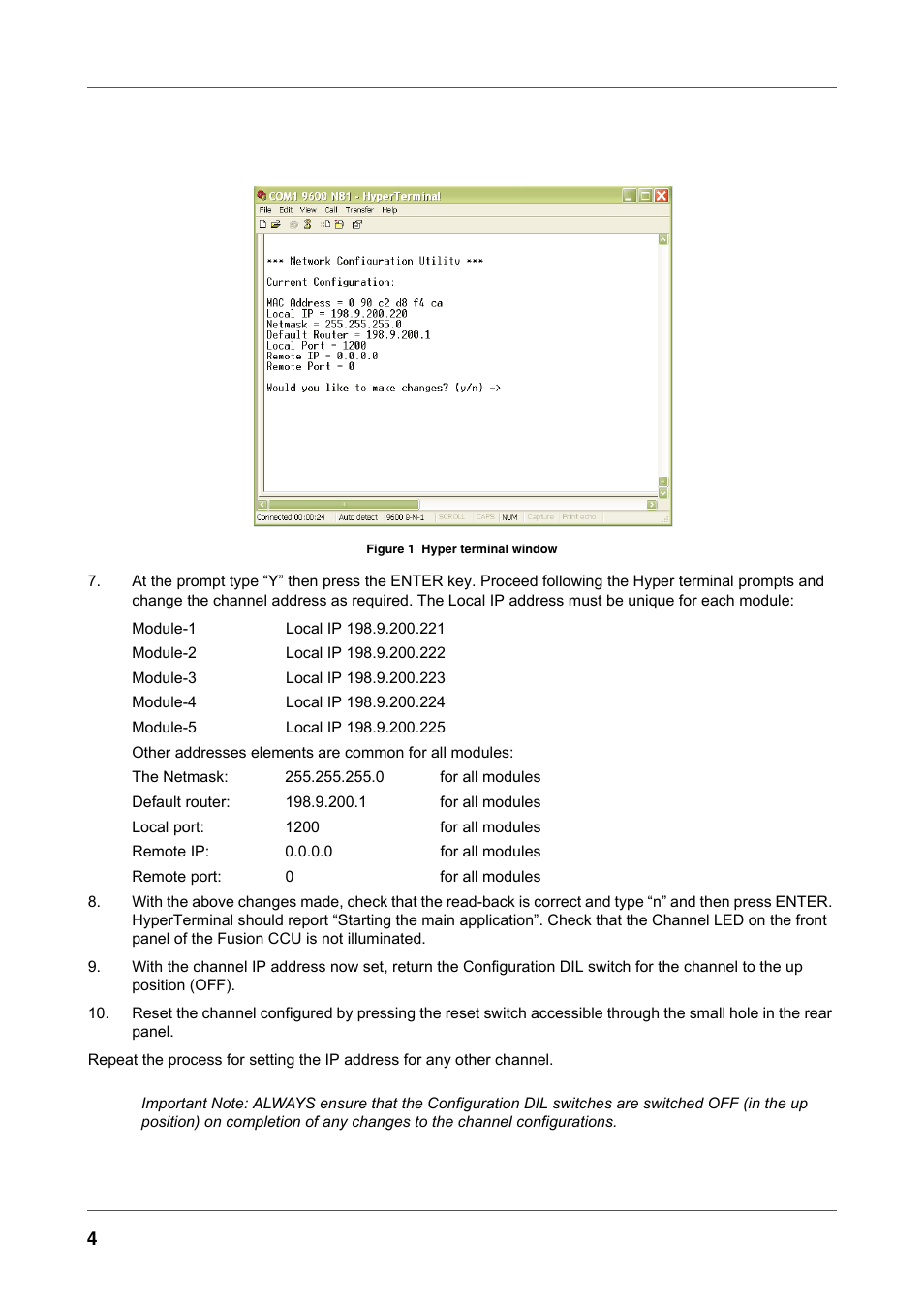 Figure 1 hyper terminal window | Vinten Radamec Fusion Camera Control Unit (CCU) User Manual | Page 15 / 20