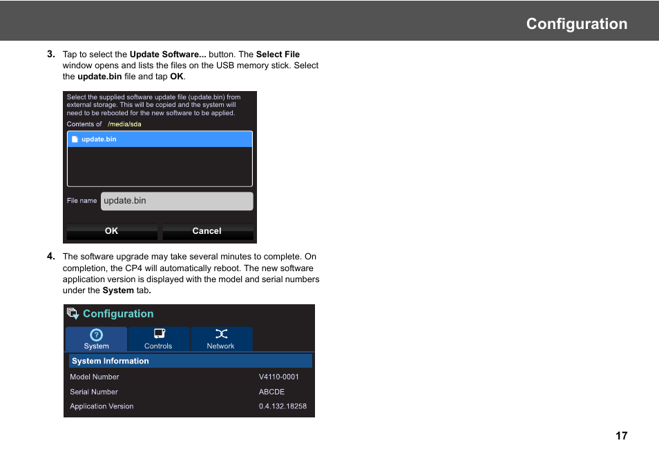 Configuration | Vinten Radamec Fusion CP4 User Manual | Page 19 / 36
