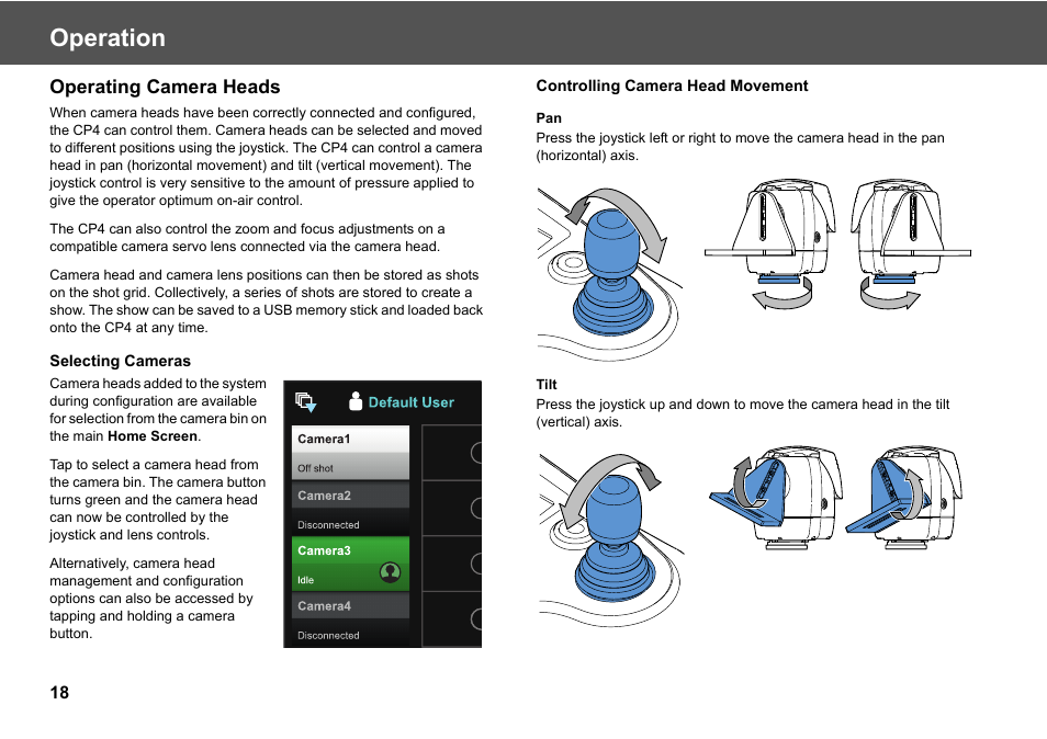 Operation, Operating camera heads | Vinten Radamec Fusion CP4 User Manual | Page 20 / 36