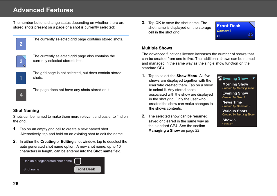 Advanced features | Vinten Radamec Fusion CP4 User Manual | Page 28 / 36