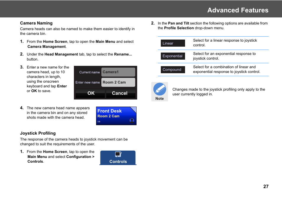 Advanced features | Vinten Radamec Fusion CP4 User Manual | Page 29 / 36