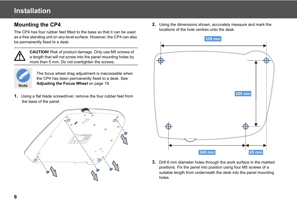 Mounting the cp4, Installation | Vinten Radamec Fusion CP4 User Manual | Page 8 / 36