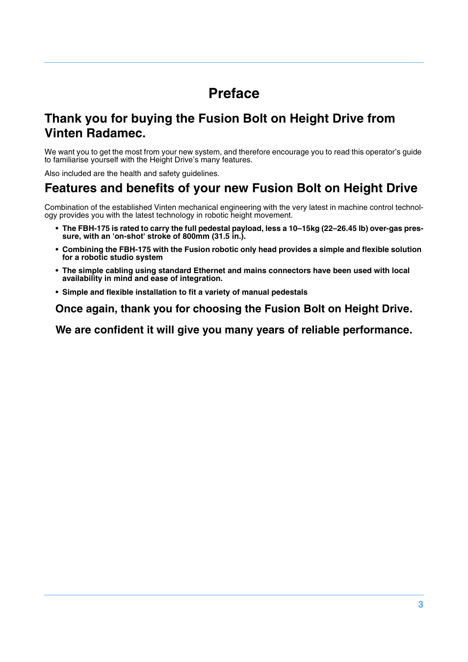 Preface | Vinten Radamec Fusion FBH-175 User Manual | Page 4 / 24