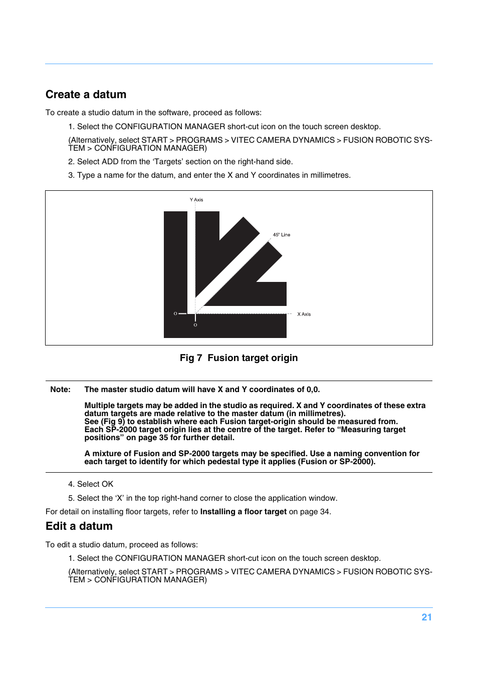 Create a datum, Edit a datum | Vinten Radamec Fusion FCS-16 User Manual | Page 23 / 40