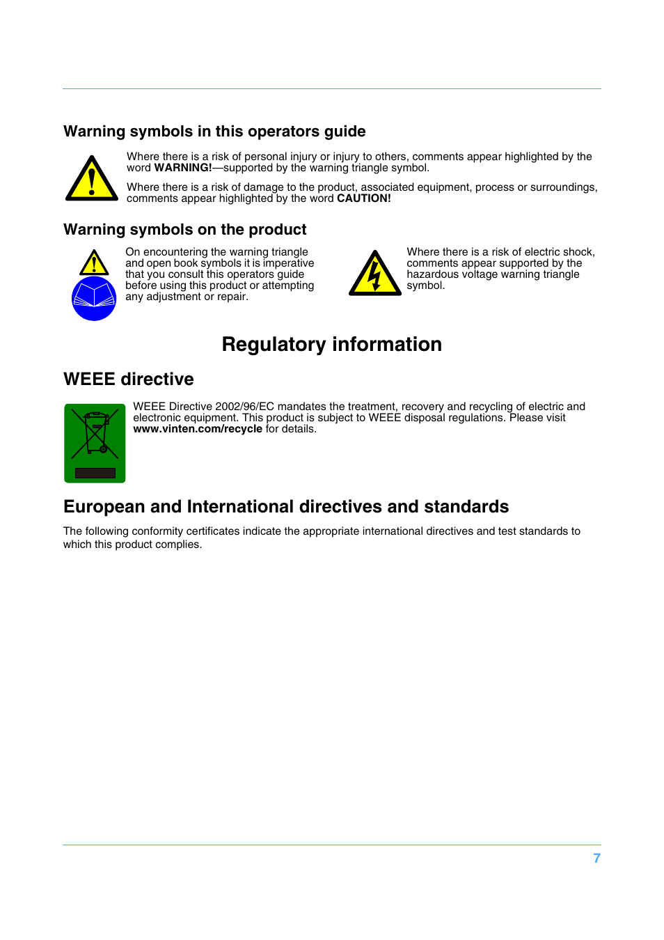 Regulatory information, Weee directive | Vinten Radamec Fusion FCS-16 User Manual | Page 9 / 40