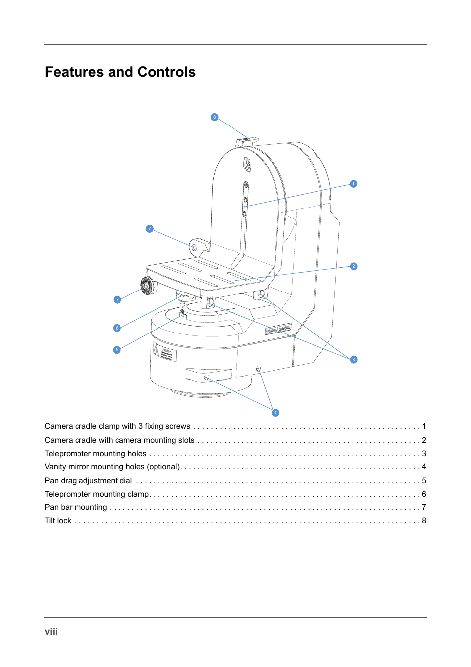 Features and controls, Viii | Vinten Radamec Fusion FH-100 User Manual | Page 11 / 38