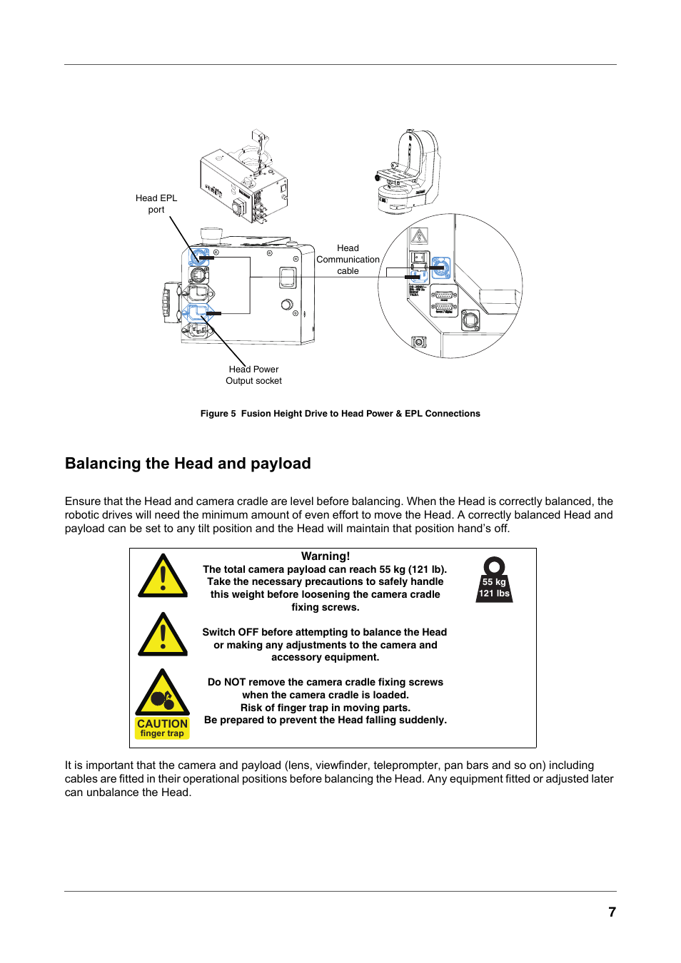 Balancing the head and payload, Figure 5, Ee balancing the head and payload | Vinten Radamec Fusion FH-100 User Manual | Page 20 / 38