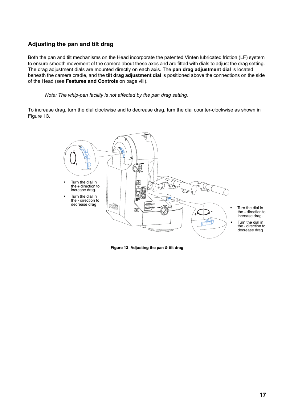 Adjusting the pan and tilt drag, 17 adjusting the pan and tilt drag | Vinten Radamec Fusion FH-100 User Manual | Page 30 / 38