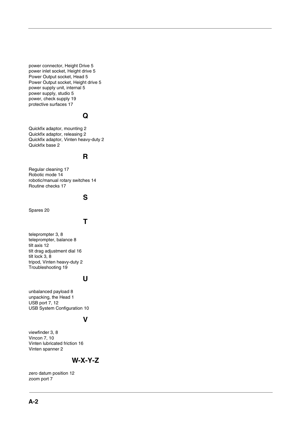 W-x-y-z | Vinten Radamec Fusion FH-100 User Manual | Page 37 / 38