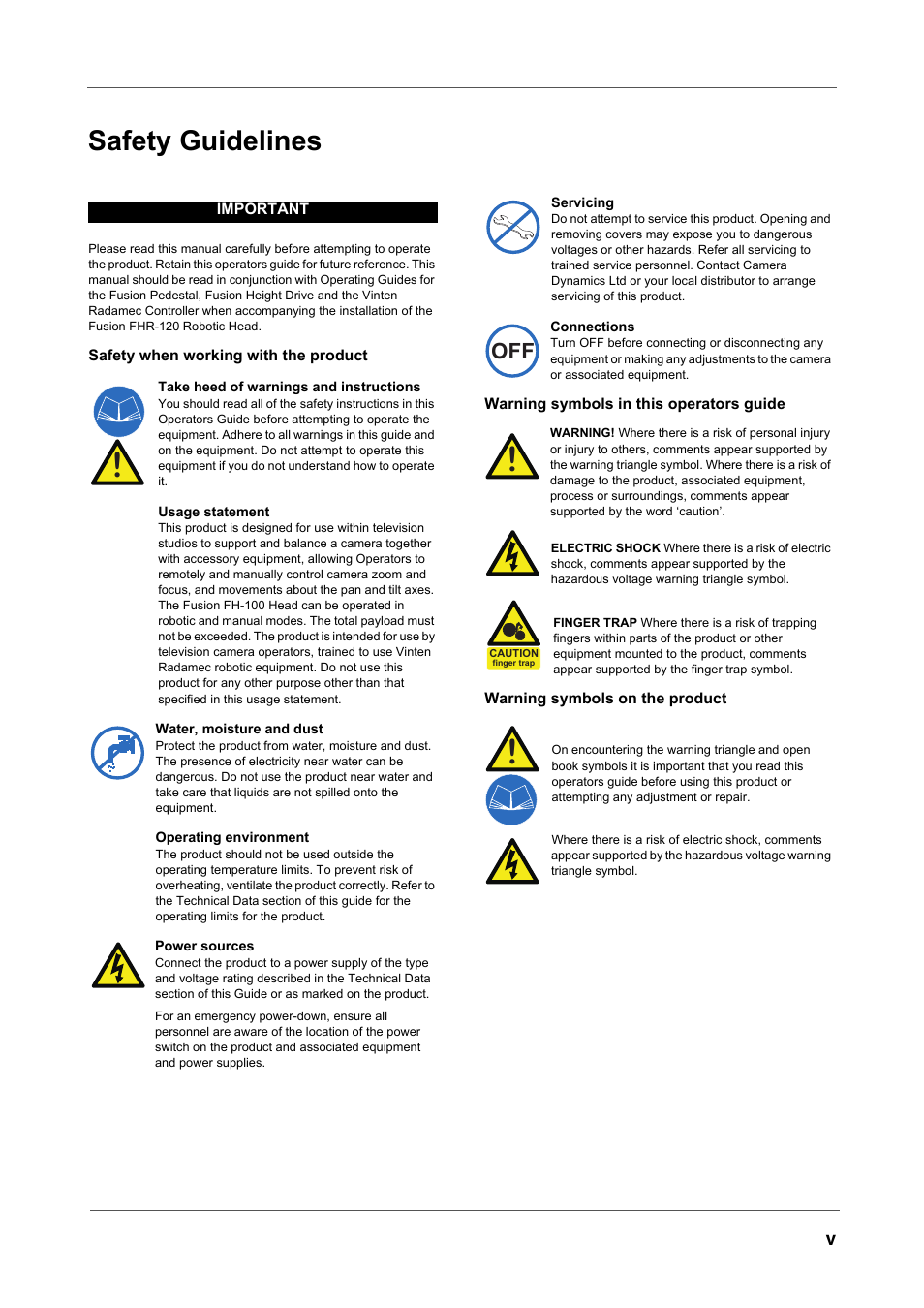 Safety guidelines | Vinten Radamec Fusion FH-100 User Manual | Page 8 / 38