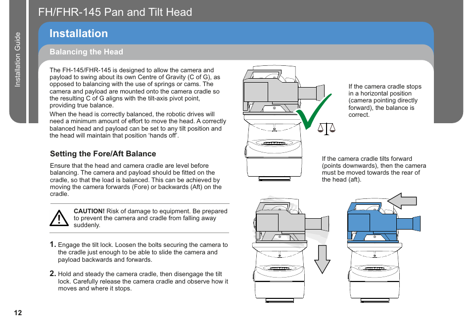 Installation, Fh/fhr-145 pan and tilt head | Vinten Radamec Fusion FH-145 User Manual | Page 14 / 24