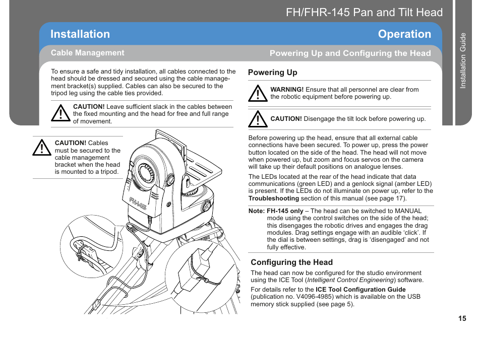 Installation operation, Fh/fhr-145 pan and tilt head | Vinten Radamec Fusion FH-145 User Manual | Page 17 / 24