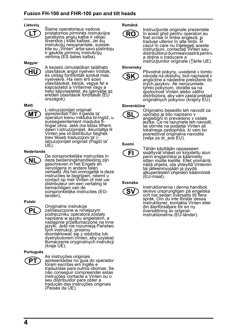 Vinten Radamec Fusion FHR-100 User Manual | Page 6 / 44
