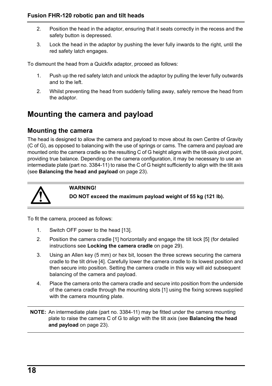 Mounting the camera and payload | Vinten Radamec Fusion FHR-120 User Manual | Page 20 / 40