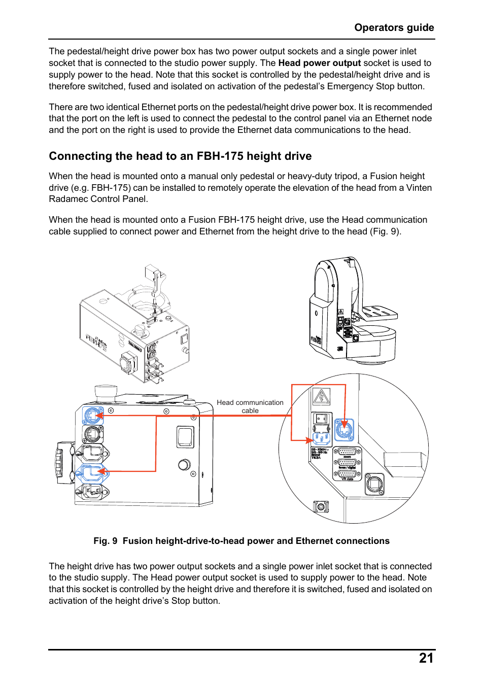 Connecting the head to an fbh-175 height drive, Operators guide | Vinten Radamec Fusion FHR-120 User Manual | Page 23 / 40