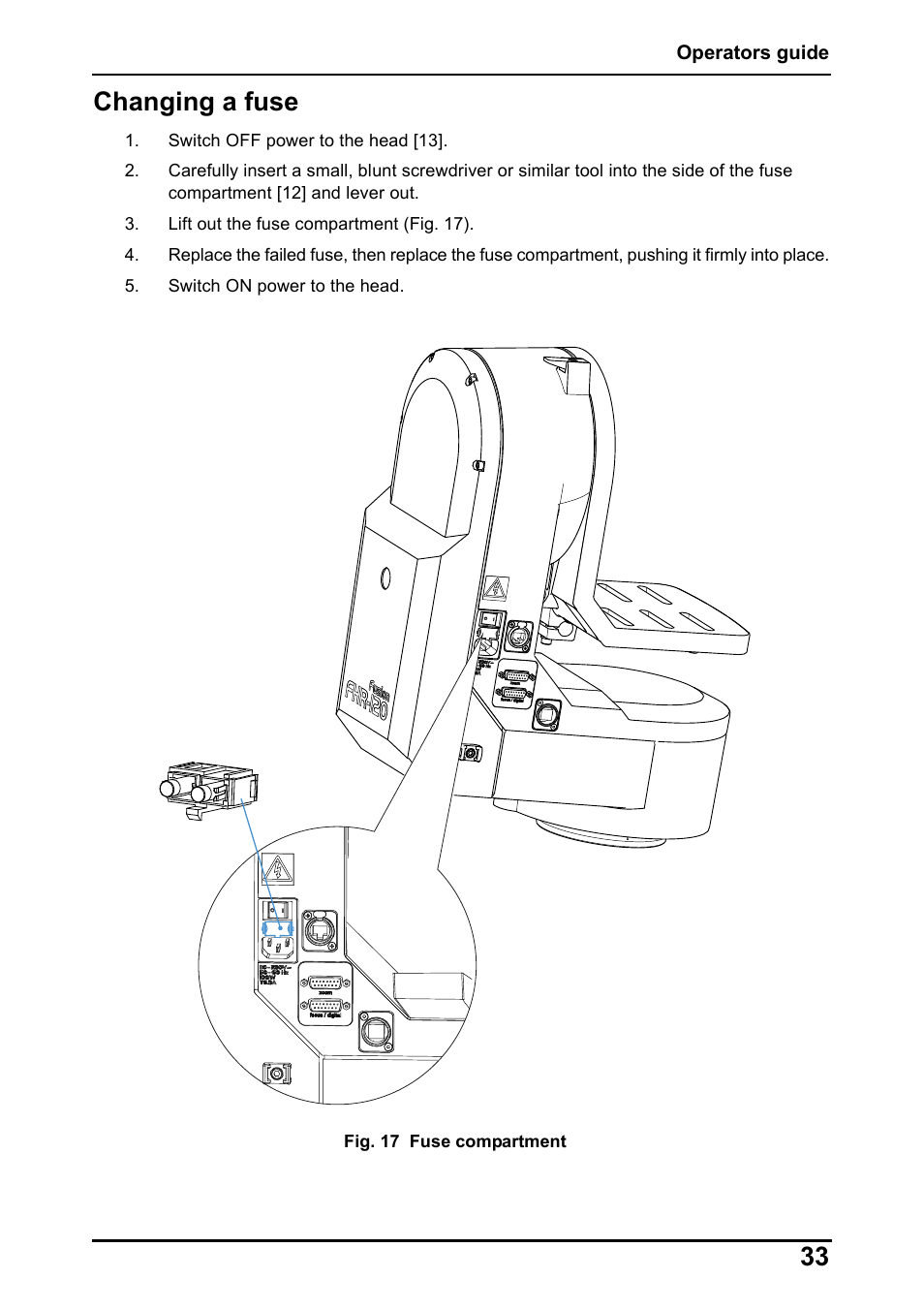 33 changing a fuse | Vinten Radamec Fusion FHR-120 User Manual | Page 35 / 40