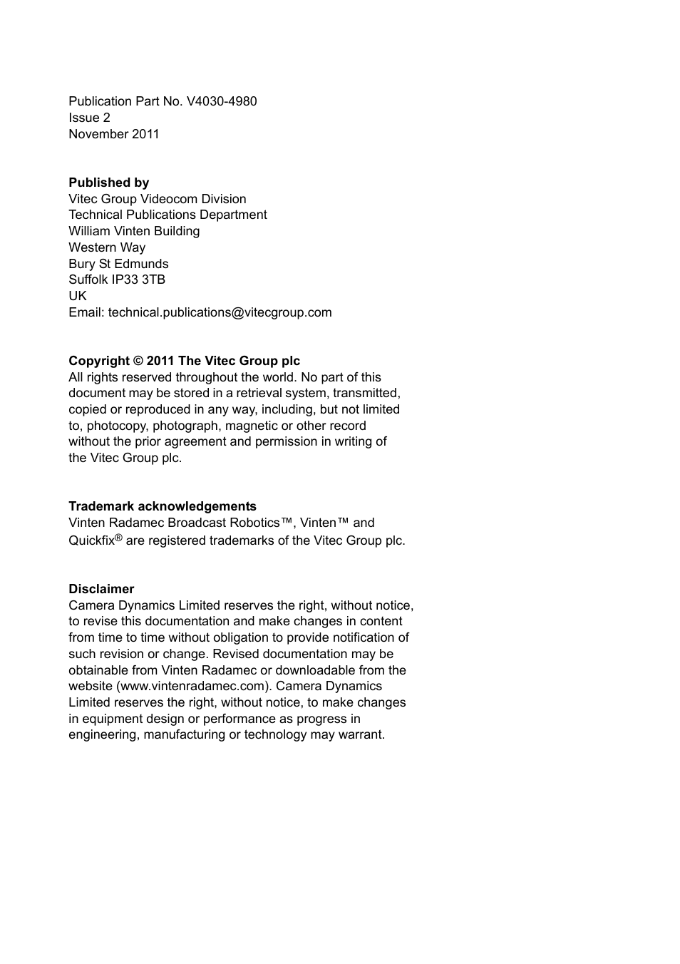 Vinten Radamec Fusion FHR-120 User Manual | Page 4 / 40