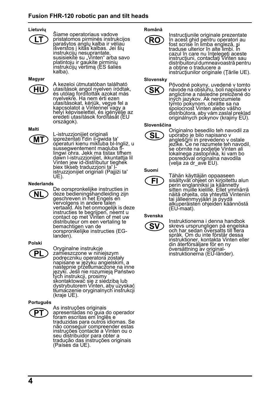 Vinten Radamec Fusion FHR-120 User Manual | Page 6 / 40