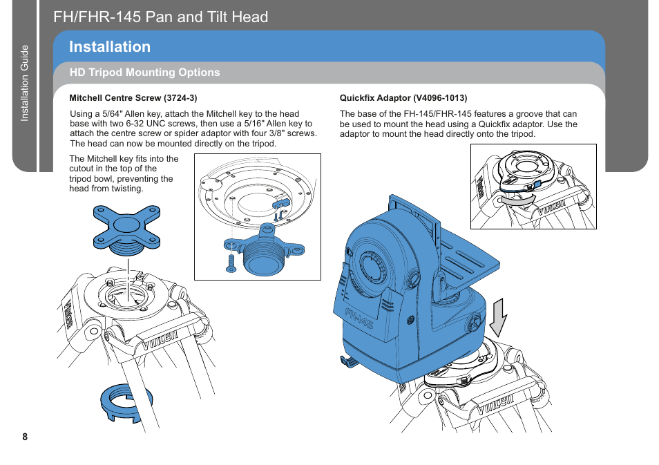 Installation, Fh/fhr-145 pan and tilt head | Vinten Radamec Fusion FHR-145 User Manual | Page 10 / 24