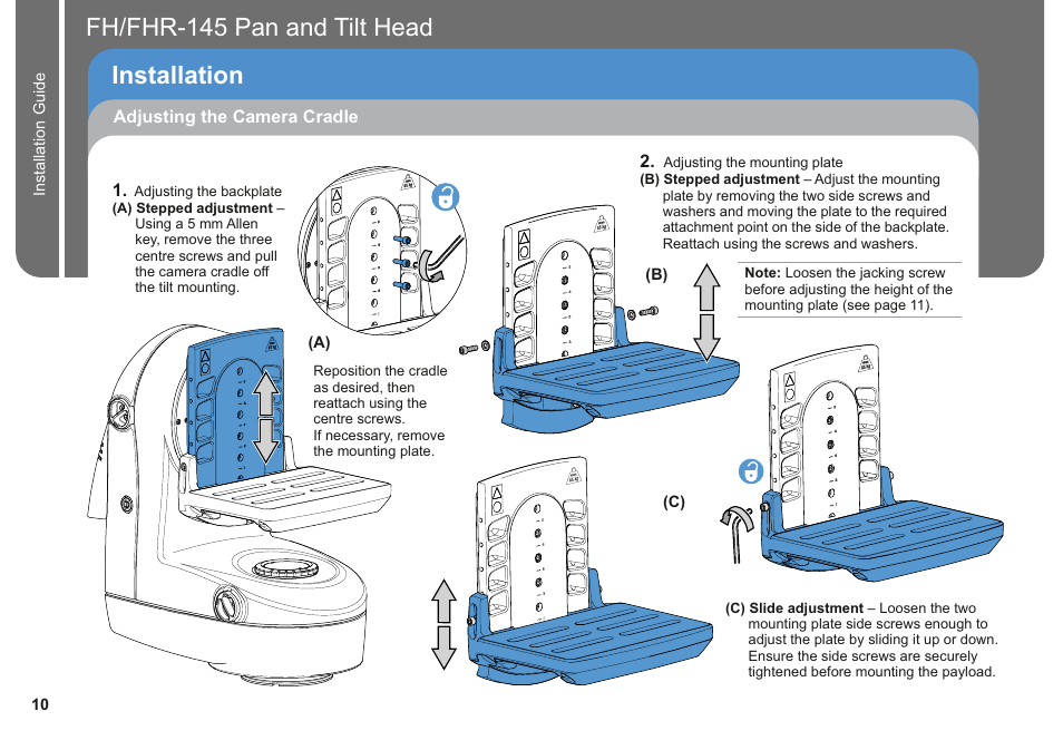 Fhr-35 robotic pan and tilt head installation, Fh/fhr-145 pan and tilt head | Vinten Radamec Fusion FHR-145 User Manual | Page 12 / 24