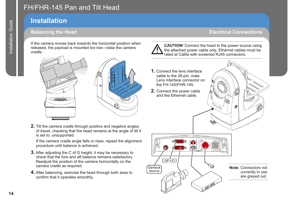 Installation, Fh/fhr-145 pan and tilt head | Vinten Radamec Fusion FHR-145 User Manual | Page 16 / 24