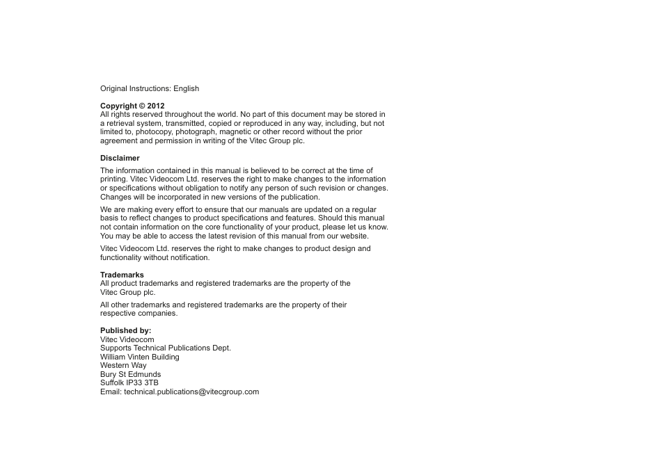 Inside front cover | Vinten Radamec Fusion FHR-145 User Manual | Page 2 / 24