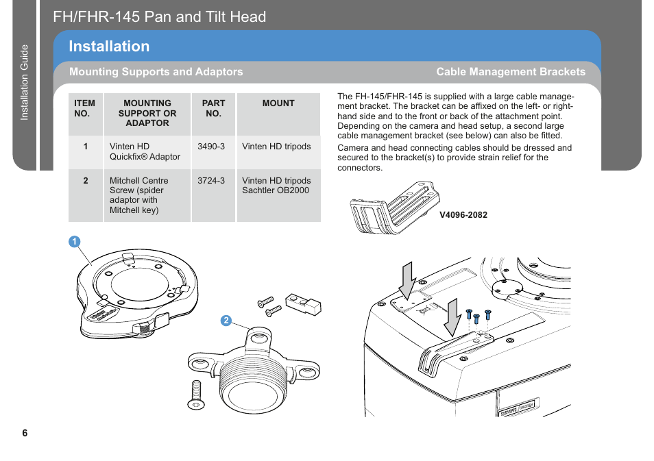 Installation, Fh/fhr-145 pan and tilt head | Vinten Radamec Fusion FHR-145 User Manual | Page 8 / 24