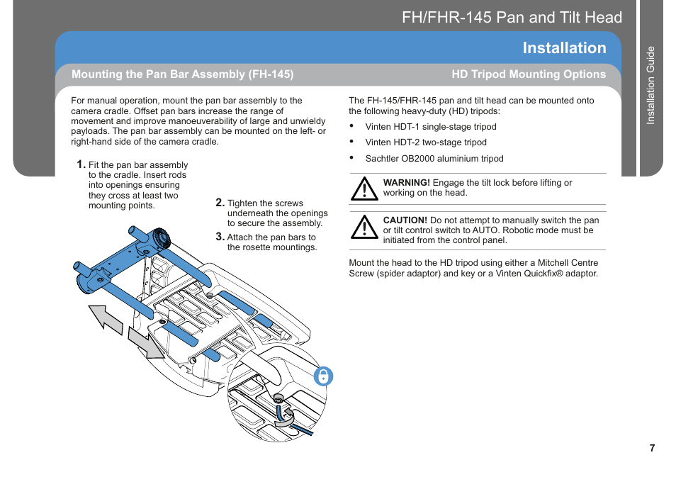 Installation, Fh/fhr-145 pan and tilt head | Vinten Radamec Fusion FHR-145 User Manual | Page 9 / 24