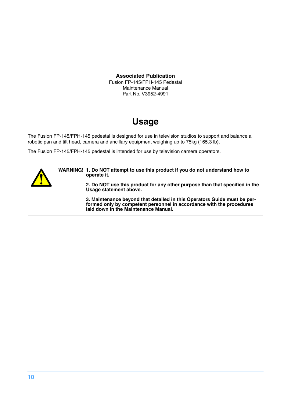 Usage | Vinten Radamec Fusion FP-145 User Manual | Page 11 / 30