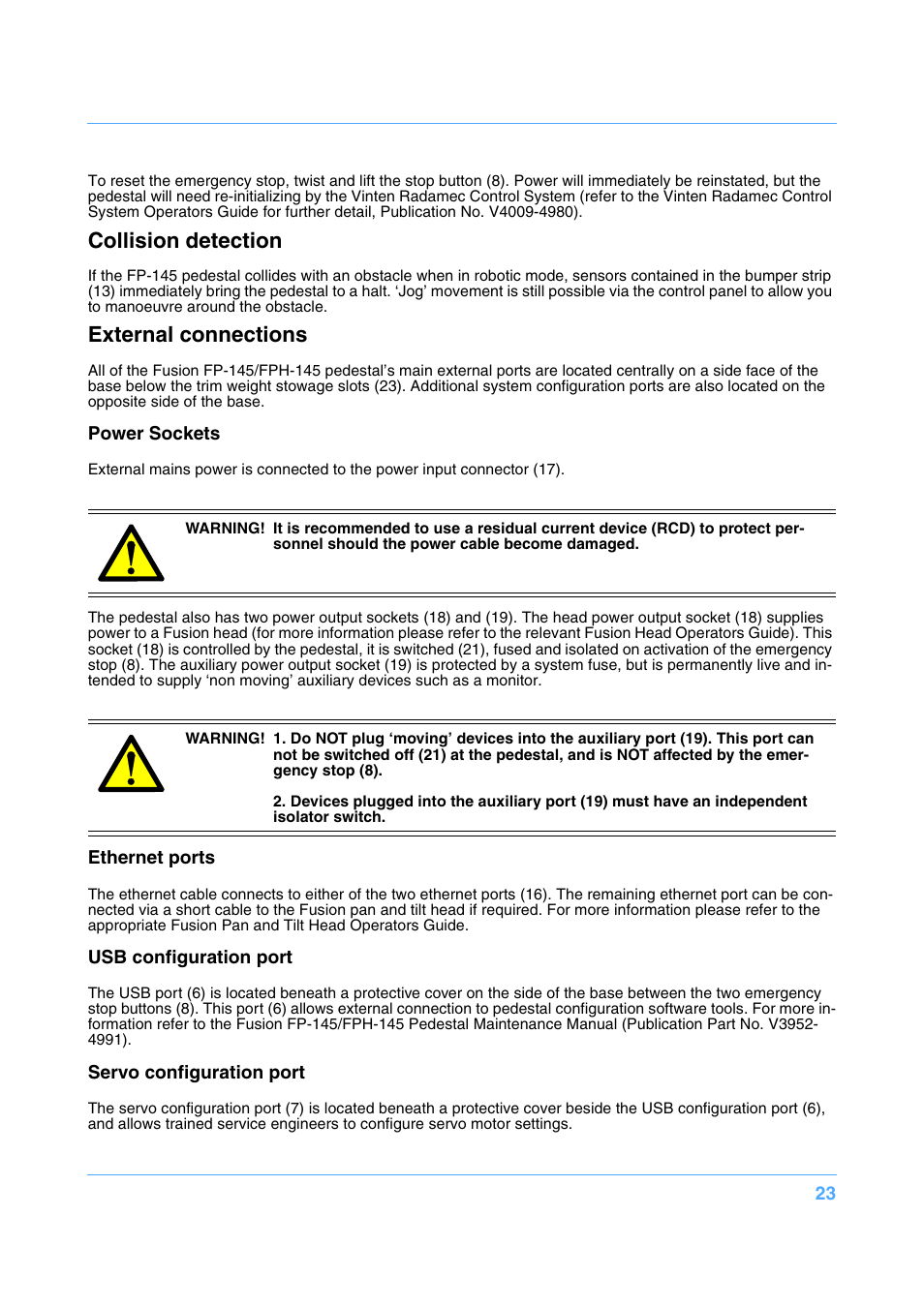 Collision detection, External connections | Vinten Radamec Fusion FP-145 User Manual | Page 24 / 30